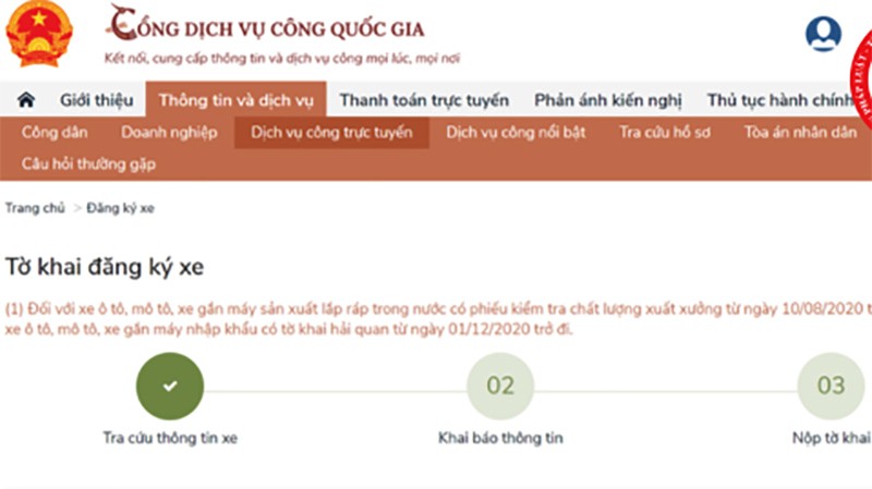 Việc kê khai đăng ký xe được thực hiện online từ ngày 15/8/2023 Việc kê khai đăng ký xe được thực hiện online từ ngày 15/8/2023