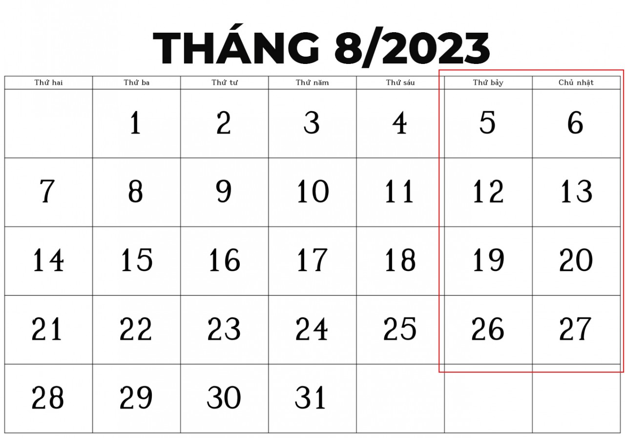Lịch nghỉ tháng 8/2023 của cán bộ, công chức, viên chức và người lao động