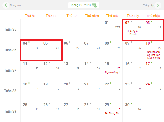 Lịch nghỉ Lễ Quốc khánh 2/9 năm 2023 với cán bộ, công chức, viên chức và người lao động Lịch nghỉ Lễ Quốc khánh 2/9 năm 2023 với cán bộ, công chức, viên chức và người lao động