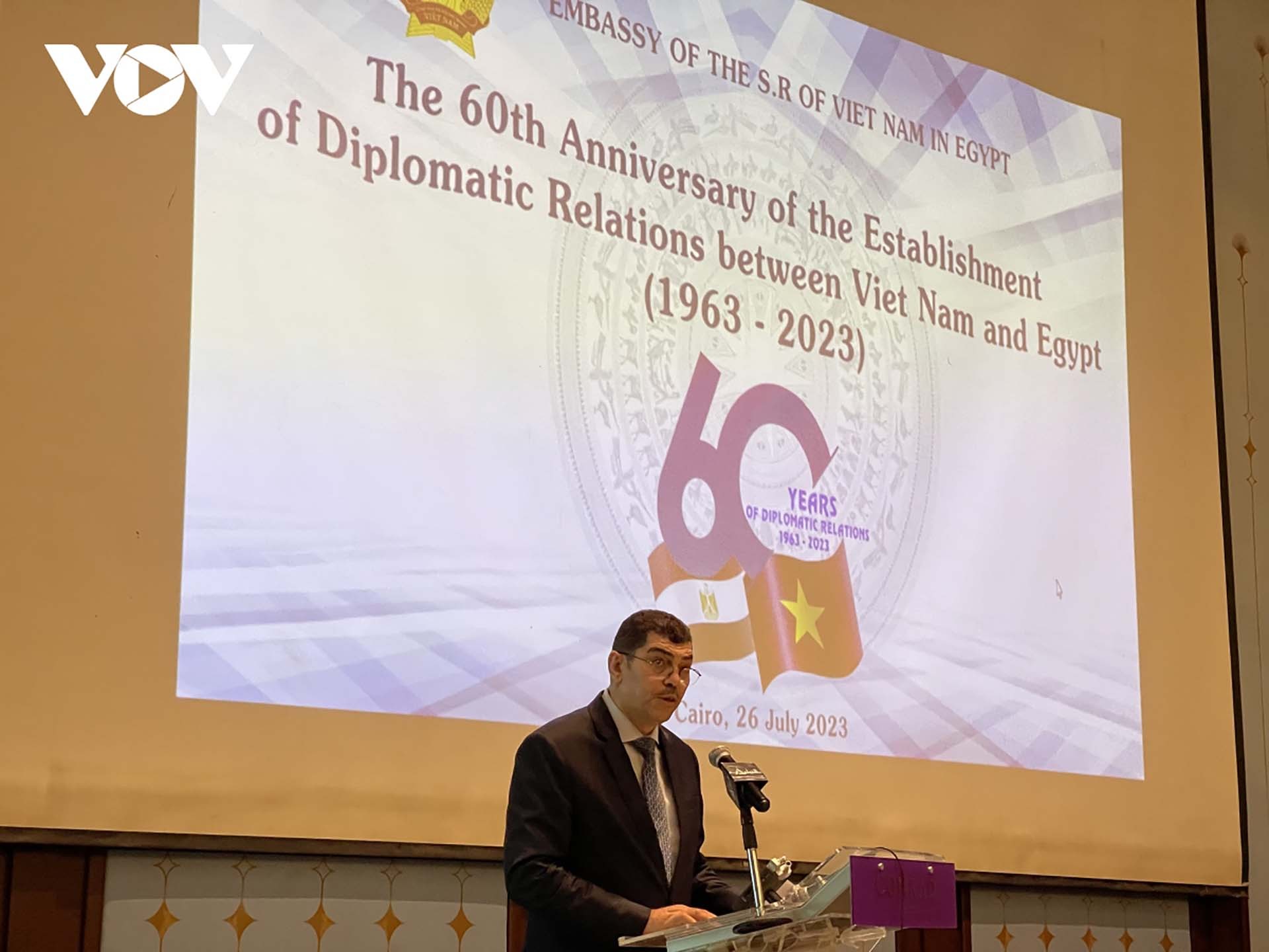 Phó trợ lý Ngoại trưởng Ai Cập phụ trách khu vực châu Á Đại sứ Hazem El Tahry phát biểu. (Nguồn: VOV)