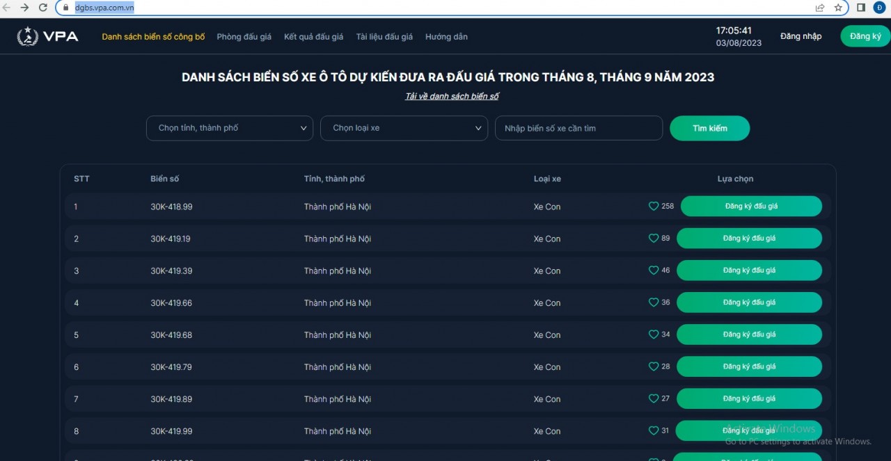 Hướng dẫn đăng ký tài khoản đấu giá biển số xe ô tô online Hướng dẫn đăng ký tài khoản đấu giá biển số xe ô tô online