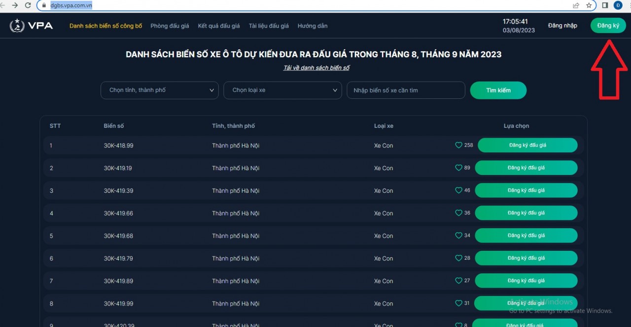 Hướng dẫn đăng ký tài khoản đấu giá biển số xe ô tô online Hướng dẫn đăng ký tài khoản đấu giá biển số xe ô tô online