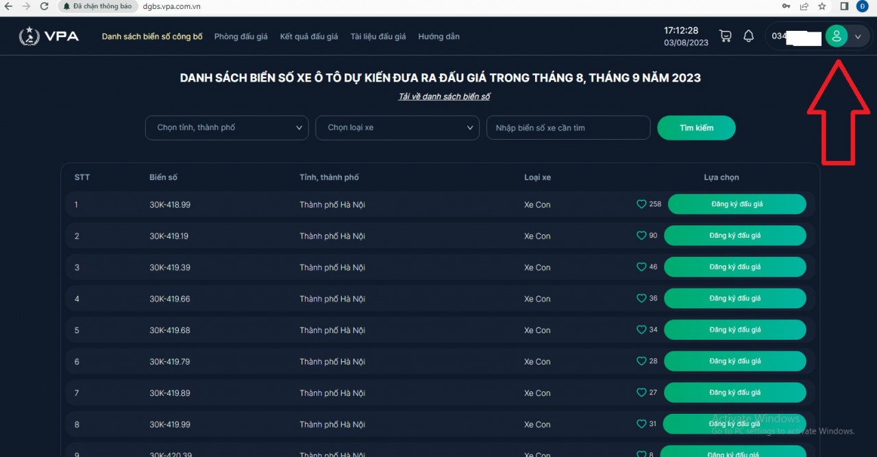 Hướng dẫn đăng ký tài khoản đấu giá biển số xe ô tô online Hướng dẫn đăng ký tài khoản đấu giá biển số xe ô tô online