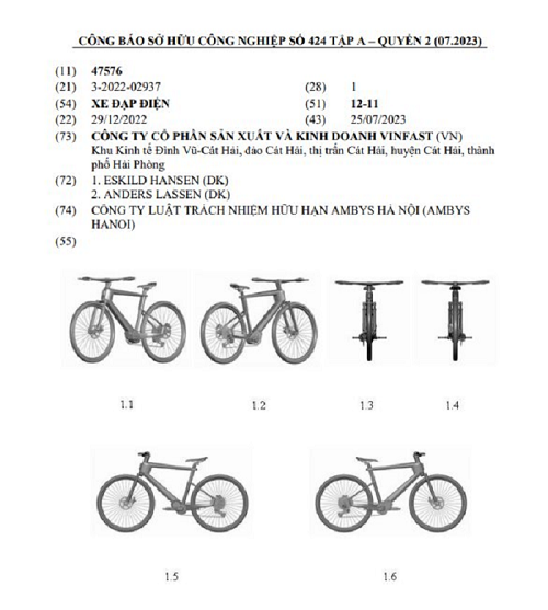 Một mẫu xe đạp trợ lực điện VinFast được đăng ký bảo hộ kiểu dáng tại Việt Nam. Một mẫu xe đạp trợ lực điện VinFast được đăng ký bảo hộ kiểu dáng tại Việt Nam.