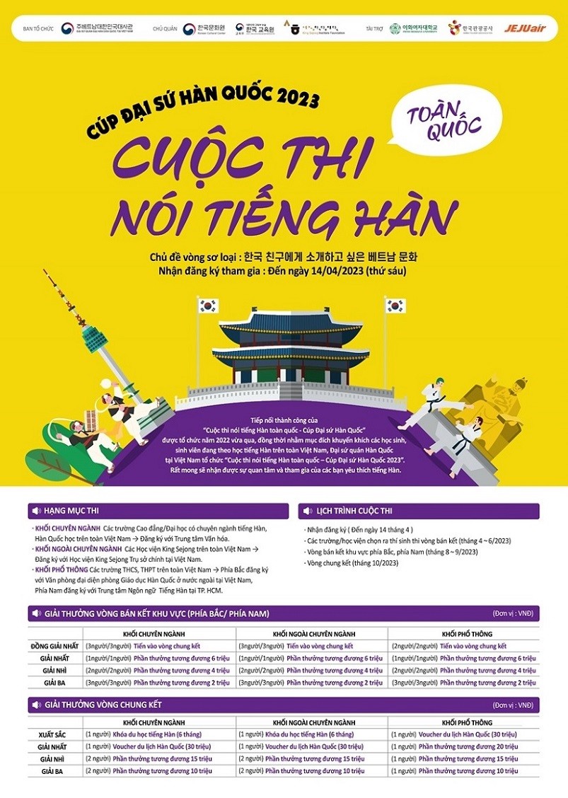 Tổ chức 'Cuộc thi nói tiếng Hàn Quốc - Cúp Đại sứ Hàn Quốc 2023' tại TP. Hồ Chí Minh Tổ chức 'Cuộc thi nói tiếng Hàn Quốc - Cúp Đại sứ Hàn Quốc 2023' tại TP. Hồ Chí Minh
