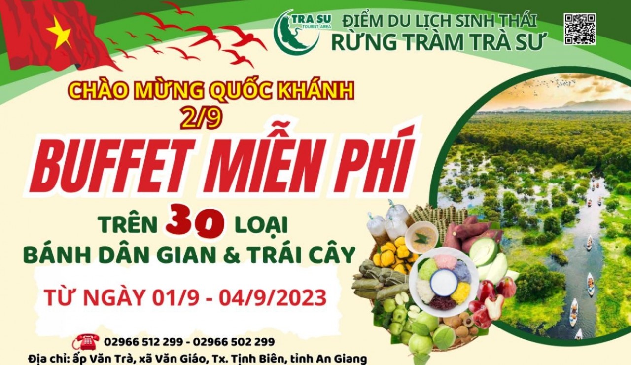 Mừng Quốc khánh ăn buffet thả ga tại Rừng Tràm Trà Sư Mừng Quốc khánh ăn buffet thả ga tại Rừng Tràm Trà Sư