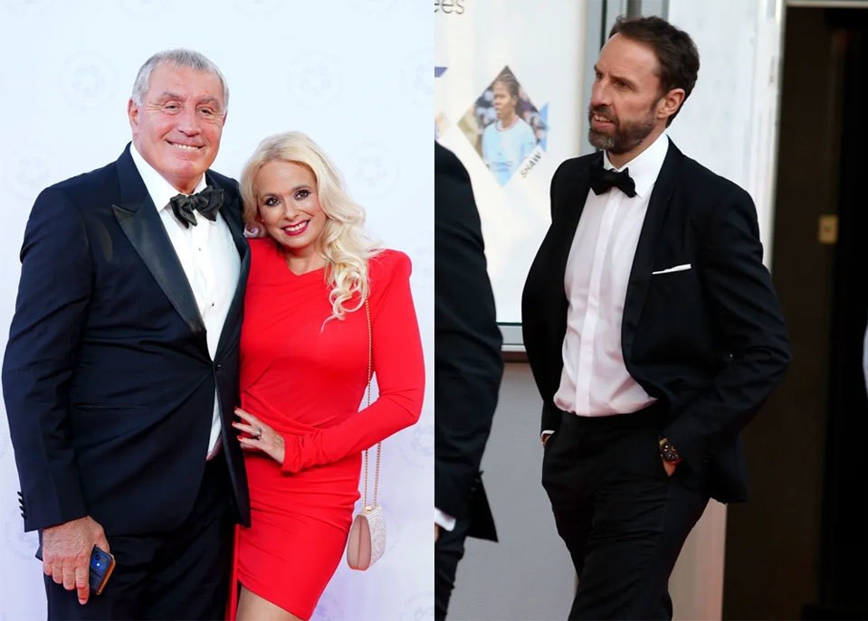 Huyền thoại Peter Shilton cùng vợ (trái) tới lễ trao giải. HLV tuyển Anh Gareth Southgate một mình đi dự sự kiện. 