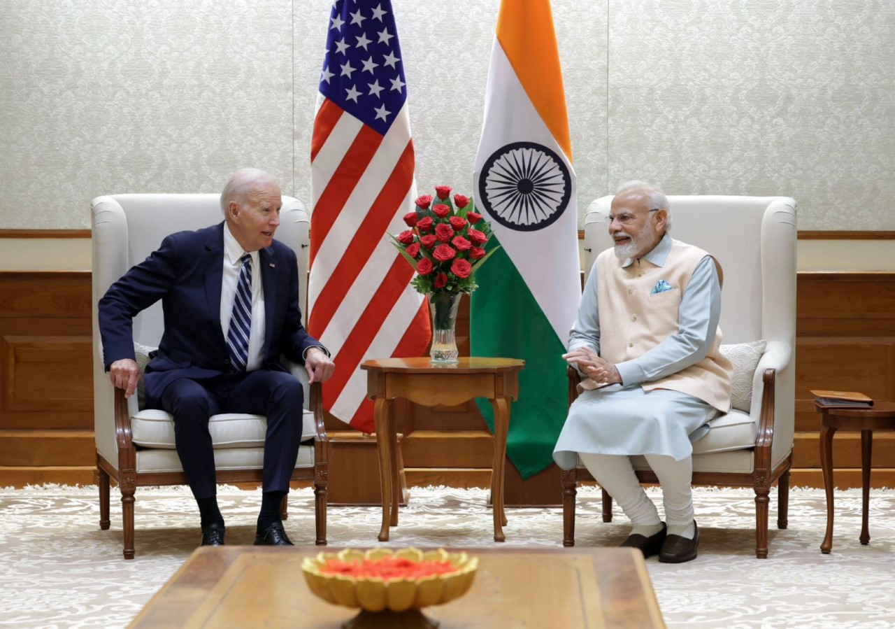 Tổng thống Mỹ Joe Biden gặp Thủ tướng Narendra Modi ngay sau khi tới Ấn Độ ngày 8/9. (Nguồn: PMO) Tổng thống Mỹ Joe Biden gặp Thủ tướng Narendra Modi ngay sau khi tới Ấn Độ ngày 8/9. (Nguồn: PMO)