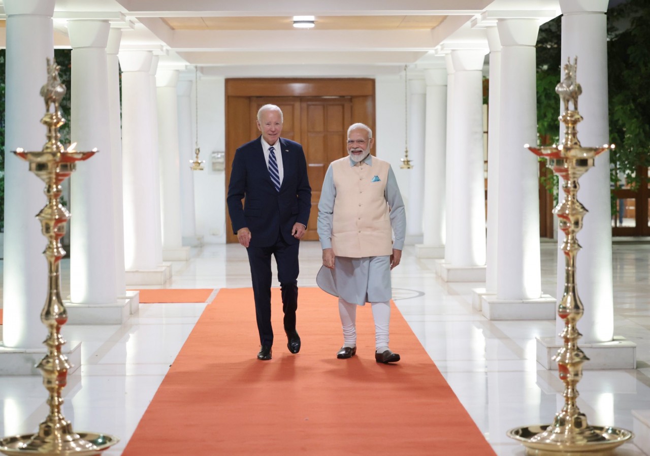 Tổng thống Mỹ Joe Biden gặp Thủ tướng Narendra Modi ngay sau khi tới Ấn Độ ngày 8/9. (Nguồn: PMO) Tổng thống Mỹ Joe Biden gặp Thủ tướng Narendra Modi ngay sau khi tới Ấn Độ ngày 8/9. (Nguồn: PMO)