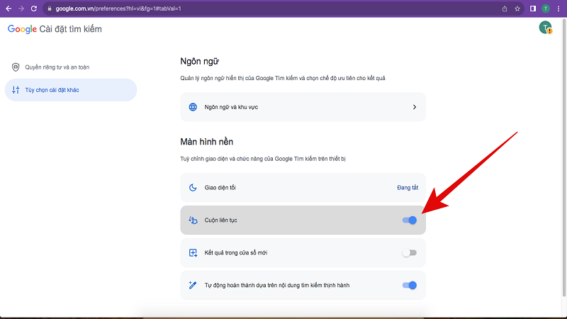 Hướng dẫn cách tắt Cuộn liên tục kết quả tìm kiếm trên Google