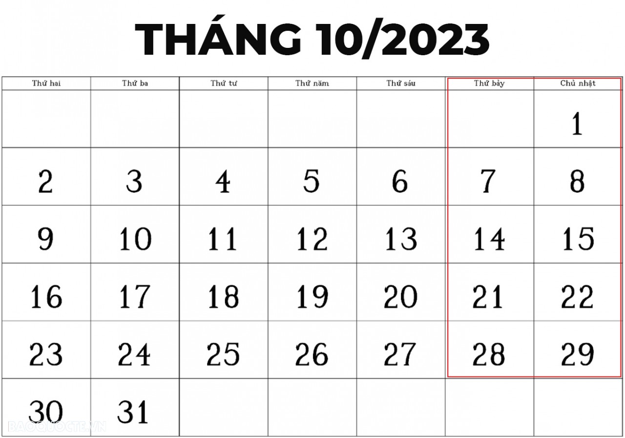 Lịch nghỉ tháng 10/2023 của cán bộ, công chức, viên chức và người lao động