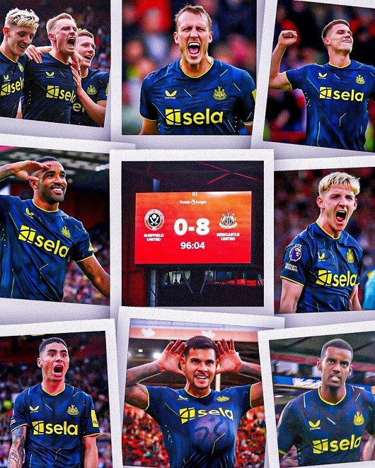 8 cầu thủ khác nhau ghi bàn cho Newcastle.