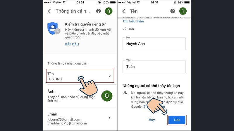 Hướng dẫn đổi tên Gmail trên điện thoại, máy tính đơn giản nhất Hướng dẫn đổi tên Gmail trên điện thoại, máy tính đơn giản nhất