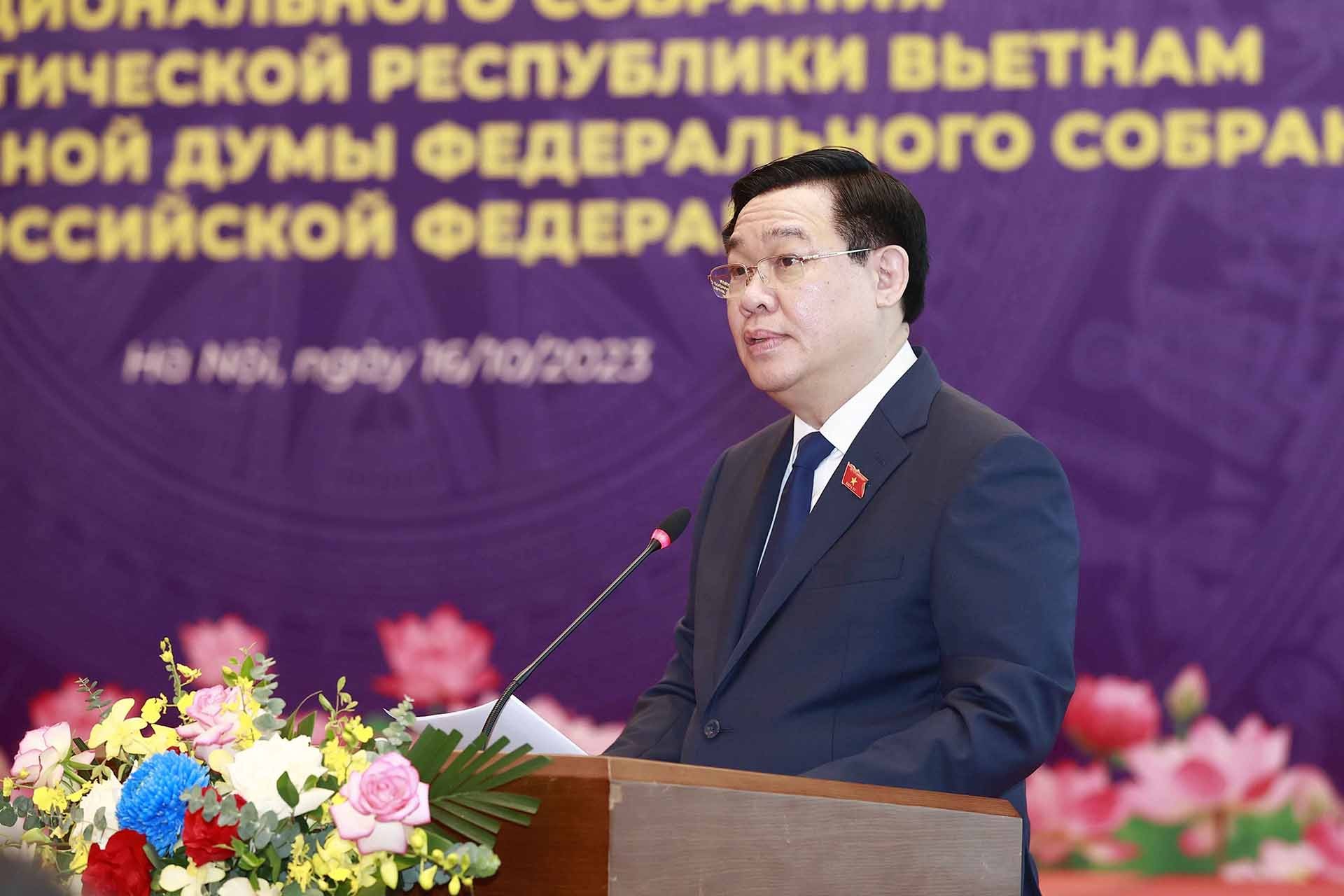 Chủ tịch Quốc hội Vương Đình Huệ phát biểu. (Nguồn: TTXVN)