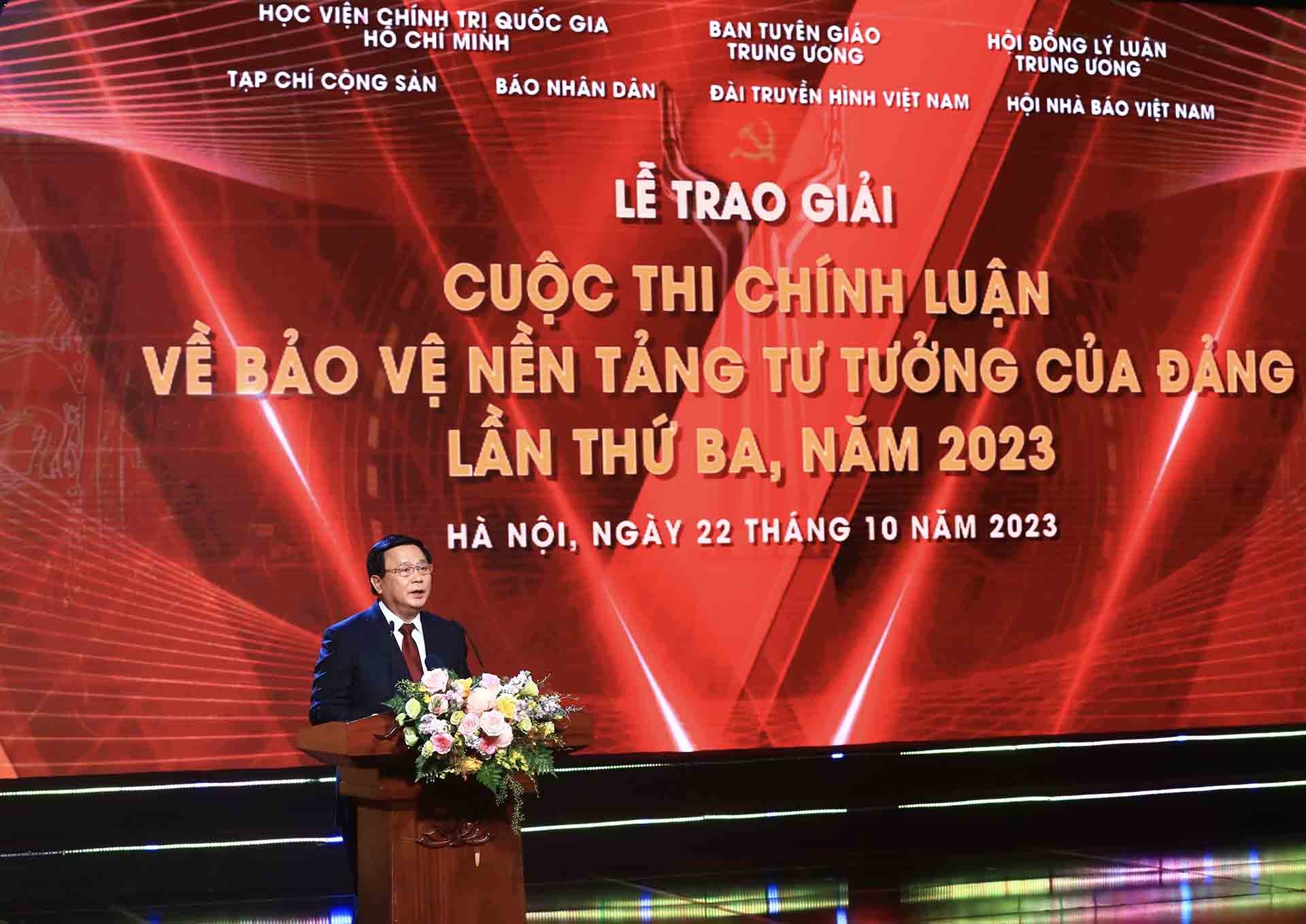 Giám đốc Học viện Chính trị Quốc gia Hồ Chí Minh Nguyễn Xuân Thắng - Phó Trưởng Ban Chỉ đạo 35 Trung ương, Trưởng ban Tổ chức cuộc thi phát biểu. (Nguồn: TTXVN)