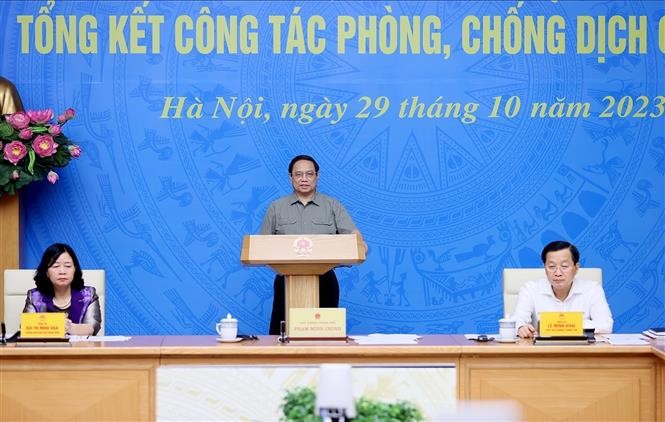Thủ tướng Phạm Minh Chính chủ trì Hội nghị tổng kết công tác phòng, chống dịch Covid-19. (Nguồn: TTXVN) Thủ tướng Phạm Minh Chính chủ trì Hội nghị tổng kết công tác phòng, chống dịch Covid-19. (Nguồn: TTXVN)