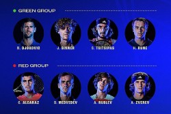 Novak Djokovic thi đấu tại bảng Xanh giải quần vợt ATP Finals 2023