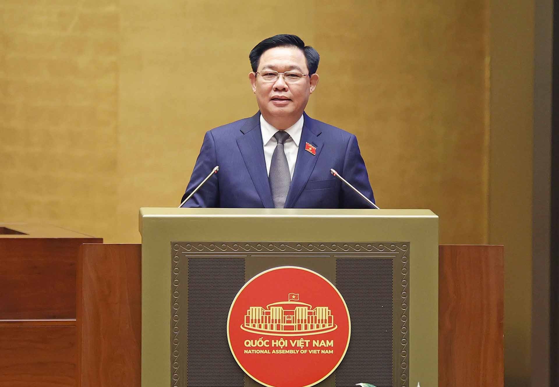 Chủ tịch Quốc hội Vương Đình Huệ phát biểu. (Nguồn: TTXVN) Chủ tịch Quốc hội Vương Đình Huệ phát biểu. (Nguồn: TTXVN)