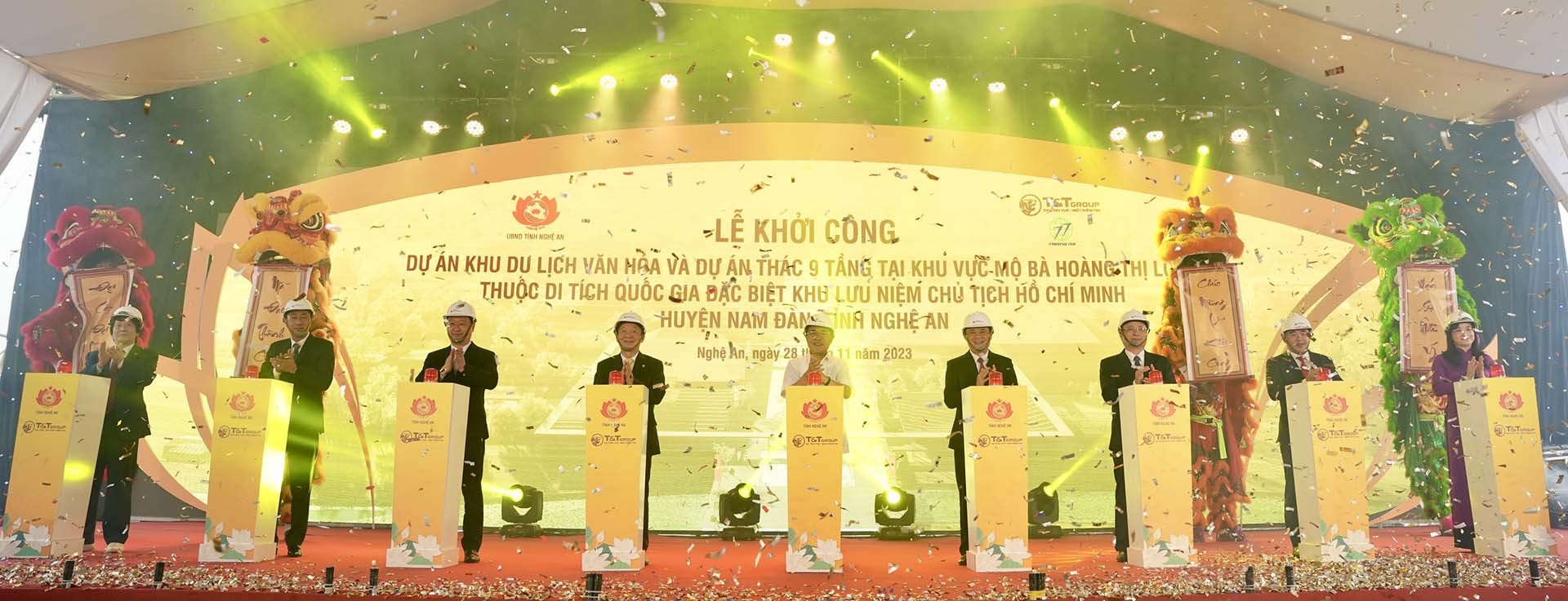 Vừa qua, UBND tỉnh Nghệ An và T&T Group đã khởi công hai dự án thuộc Quy hoạch bảo tồn, tôn tạo, phát huy giá trị Khu lưu niệm Chủ tịch Hồ Chí Minh tại Nam Đàn, Nghệ An. Vừa qua, UBND tỉnh Nghệ An và T&T Group đã khởi công hai dự án thuộc Quy hoạch bảo tồn, tôn tạo, phát huy giá trị Khu lưu niệm Chủ tịch Hồ Chí Minh tại Nam Đàn, Nghệ An.