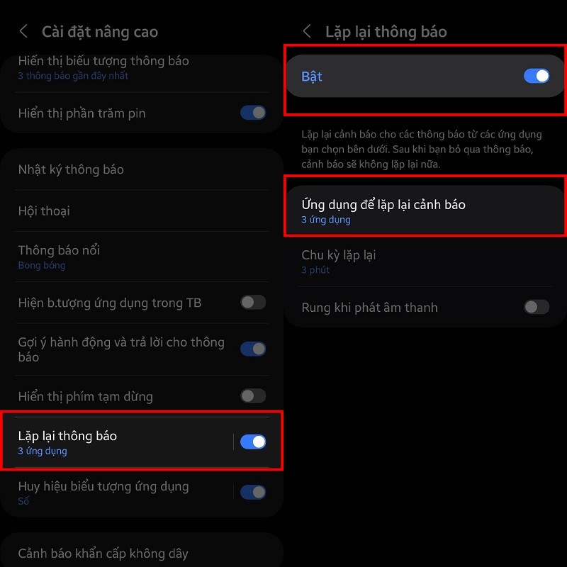 Hướng dẫn cách bật lặp lại thông báo trên điện thoại Samsung