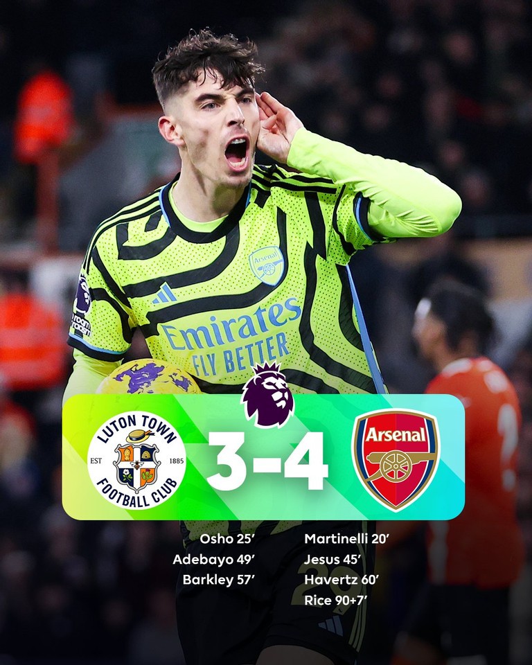 Giành trận thắng quan trọng trước Luton, Arsenal xây chắc vị trí dẫn đầu Ngoại hạng Anh 2023/24 Giành trận thắng quan trọng trước Luton, Arsenal xây chắc vị trí dẫn đầu Ngoại hạng Anh 2023/24