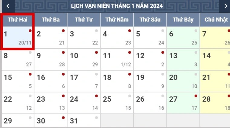 Tết Dương lịch 2024 vào thứ mấy, được nghỉ mấy ngày?