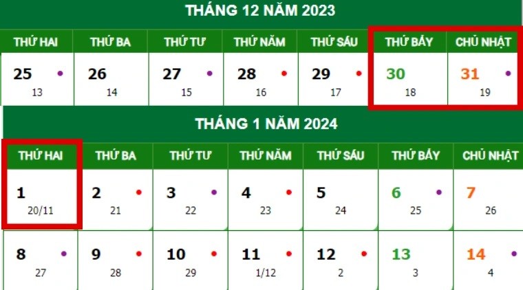 Tết Dương lịch 2024 vào thứ mấy, được nghỉ mấy ngày?
