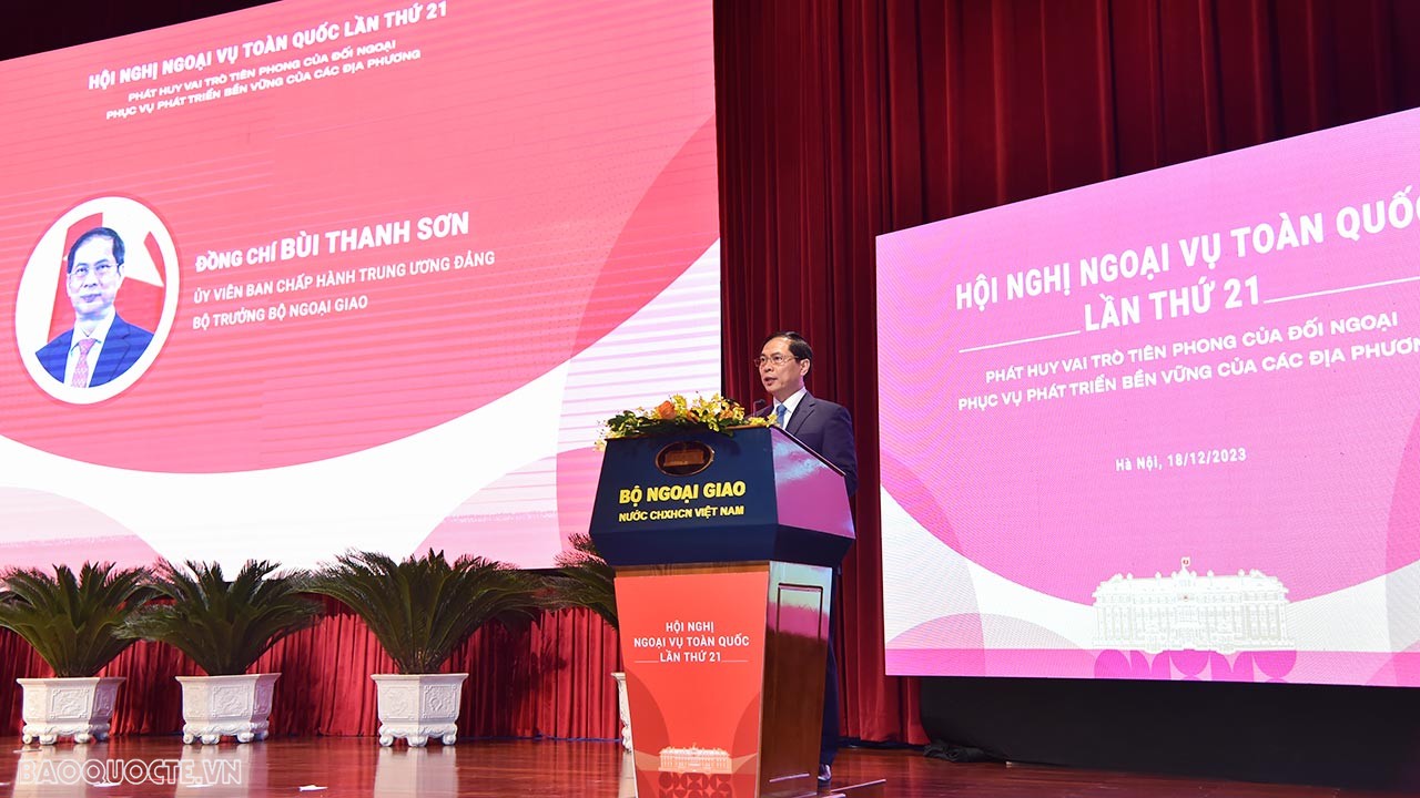 Phát biểu khai mạc Hội nghị, Bộ trưởng Ngoại giao Bùi Thanh Sơn khẳng định, từ Hội nghị Ngoại vụ toàn quốc lần thứ 20 đến nay, tình hình thế giới và khu vực đã trải qua những biến động lớn, phức tạp, tác động nhiều chiều đến nước ta cũng như sự phát triển của các địa phương.