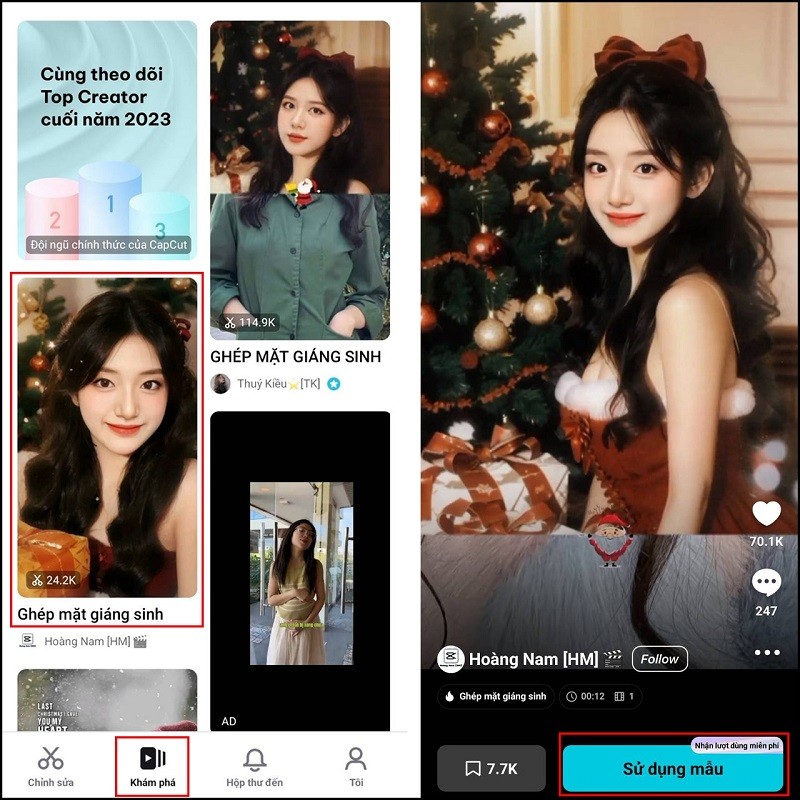 Cách dùng hiệu ứng ghép mặt Giáng Sinh trên CapCut siêu đơn giản