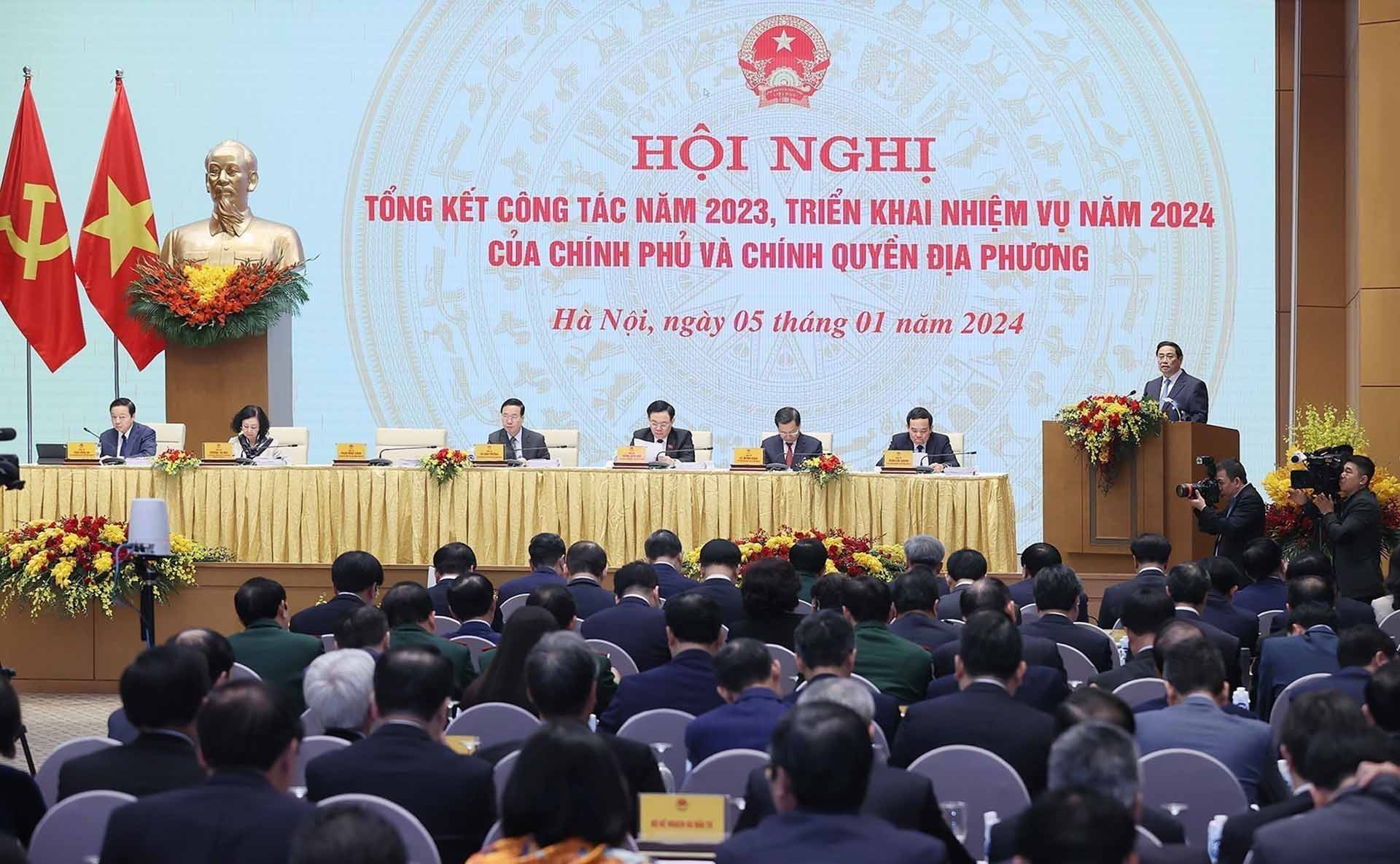 Thủ tướng Phạm Minh Chính phát biểu khai mạc hội nghị. (Nguồn: TTXVN) Thủ tướng Phạm Minh Chính phát biểu khai mạc hội nghị. (Nguồn: TTXVN)