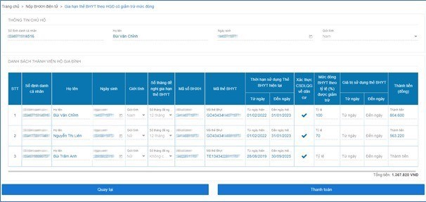 Hướng dẫn gia hạn thẻ BHYT hộ gia đình có giảm trừ mức đóng online năm 2024
