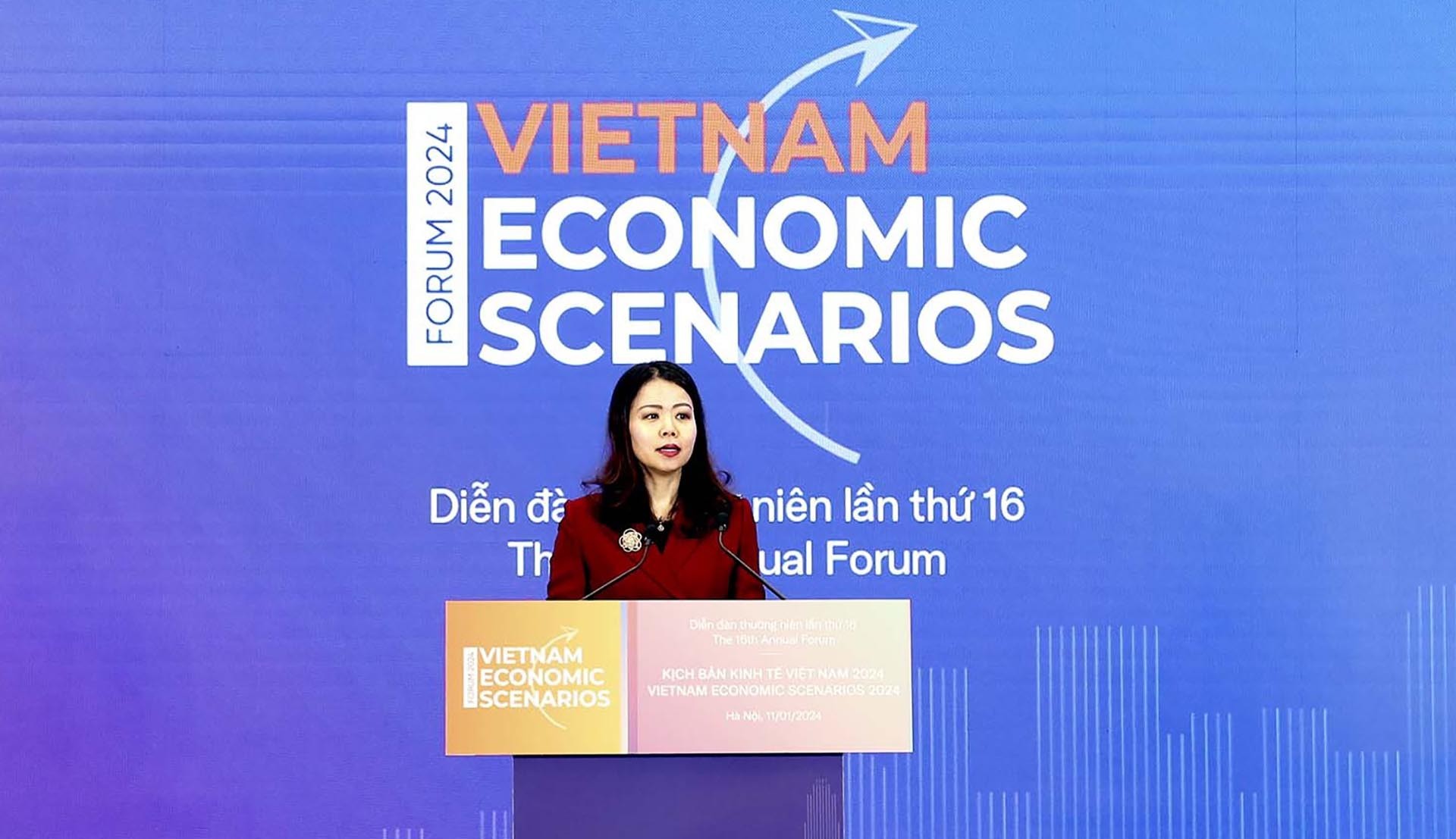Thứ trưởng Ngoại giao Nguyễn Minh Hằng phát biểu khai mạc Diễn đàn thường niên Kịch bản Kinh tế Việt Nam lần thứ 16. (Ảnh: Quang Hòa) Thứ trưởng Ngoại giao Nguyễn Minh Hằng phát biểu khai mạc Diễn đàn thường niên Kịch bản Kinh tế Việt Nam lần thứ 16. (Ảnh: Quang Hòa)