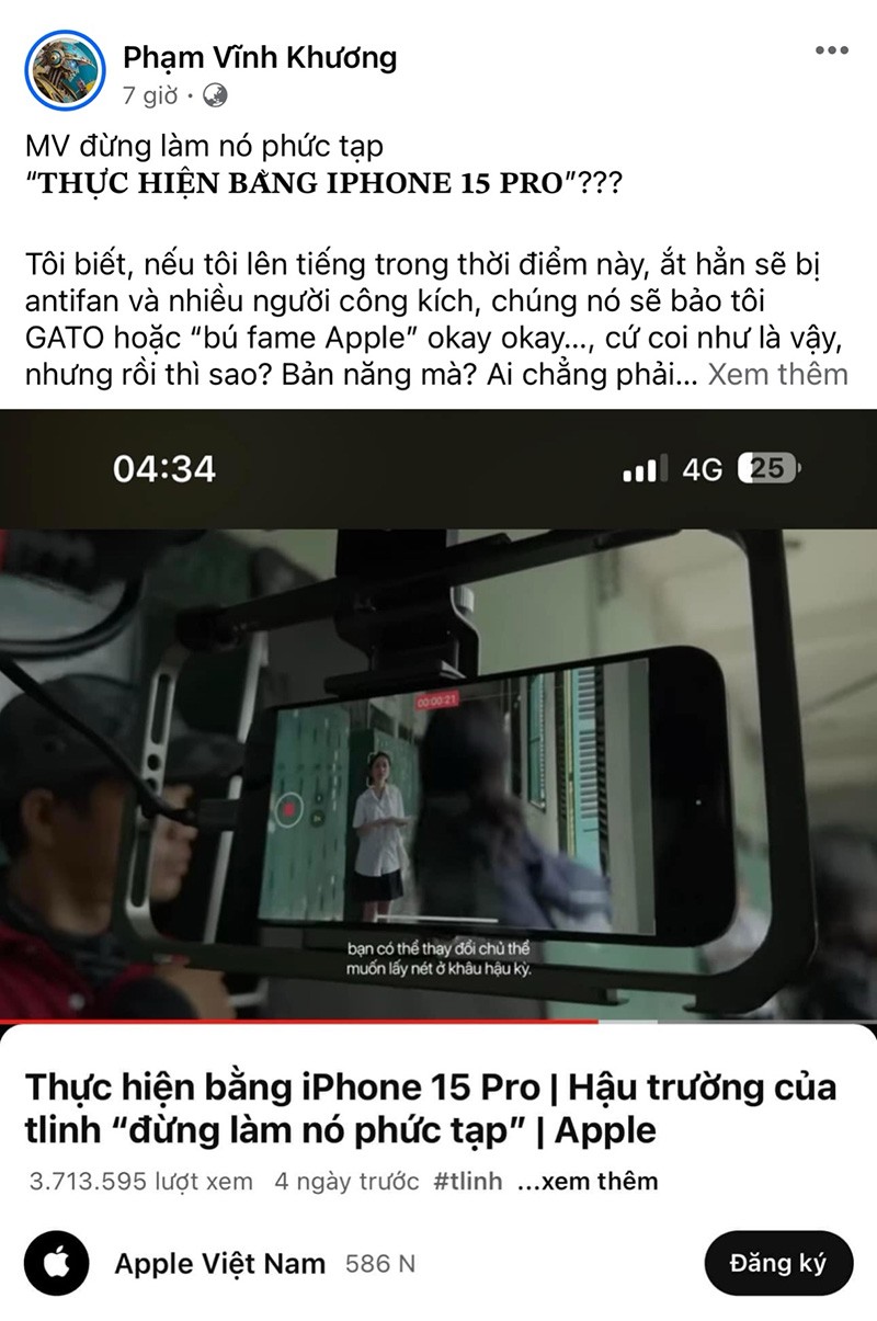 Bài chia sẻ trên trang cá nhân của đạo diễn Phạm Vĩnh Khương. Bài chia sẻ trên trang cá nhân của đạo diễn Phạm Vĩnh Khương.
