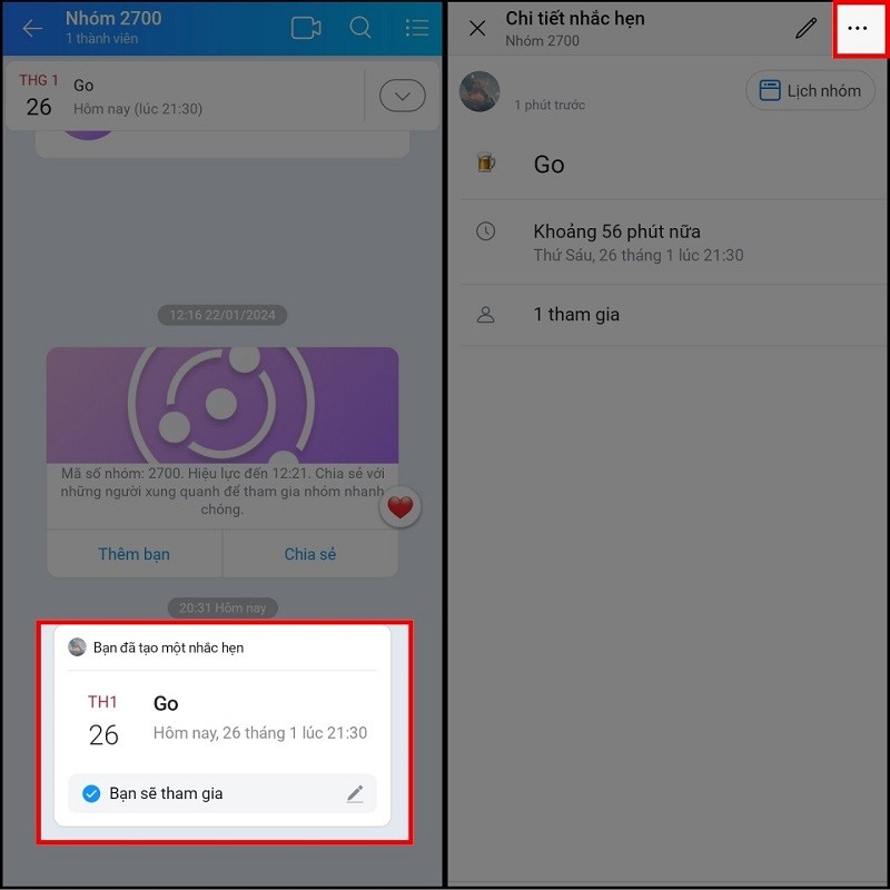 Sử dụng lịch nhắc hẹn trên Zalo cùng bạn bè và người thân