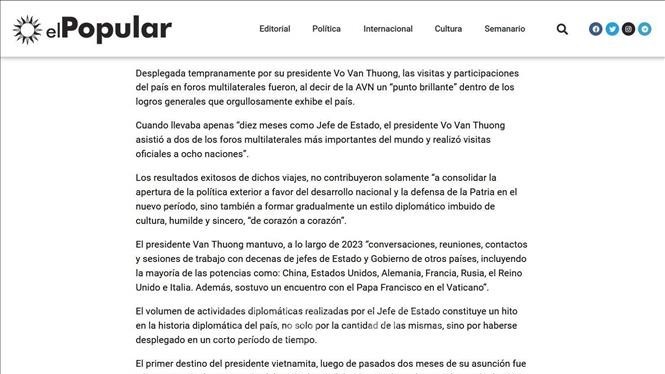 bao chi uruguay dua tin ve danh gia va yeu cau cua tong bi thu nguyen phu trong doi voi su phat trien cua viet nam