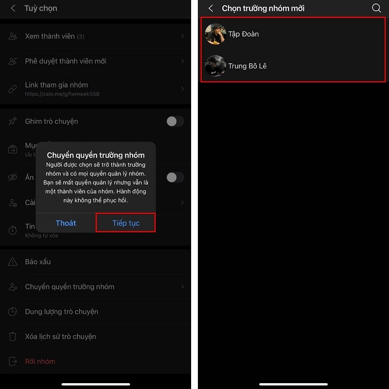 Chuyển quyền trưởng nhóm trong Zalo