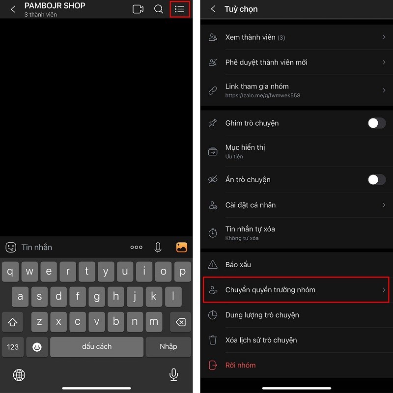 Chuyển quyền trưởng nhóm trong Zalo