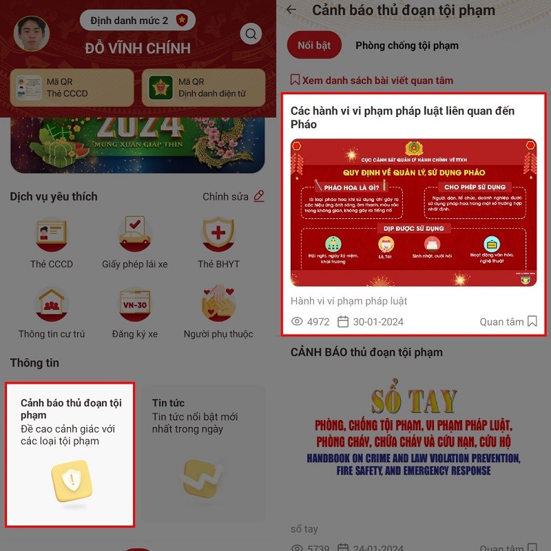 Đọc báo xem tin tức công an, pháp luật trên VNeID