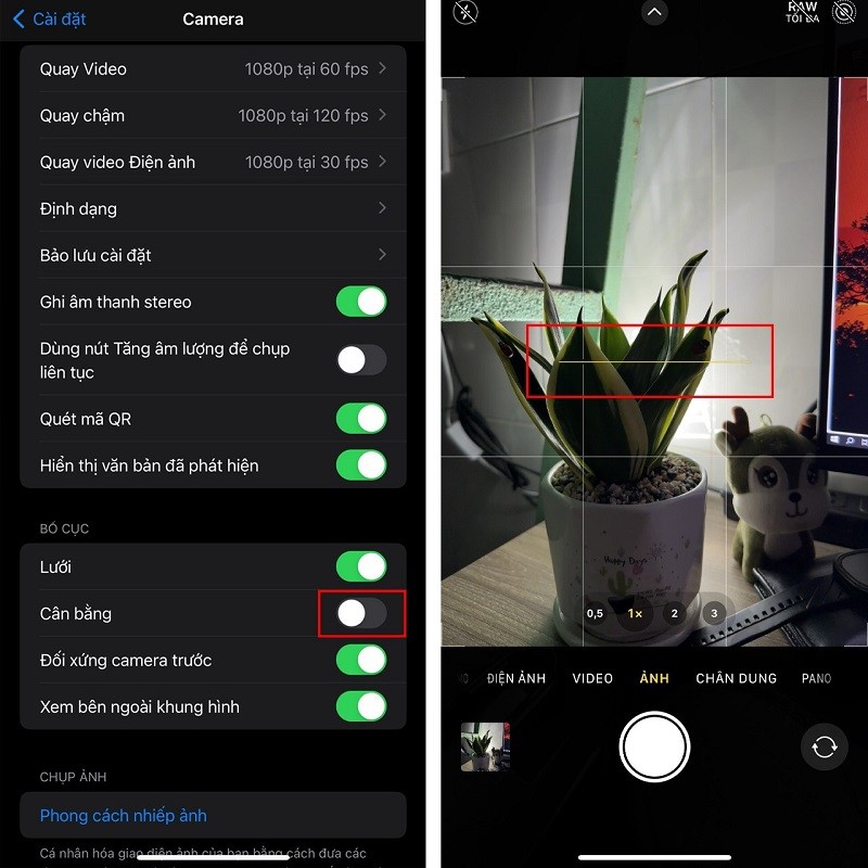 Cách bật thanh cân bằng khi chụp ảnh trên iPhone tránh bị nghiêng