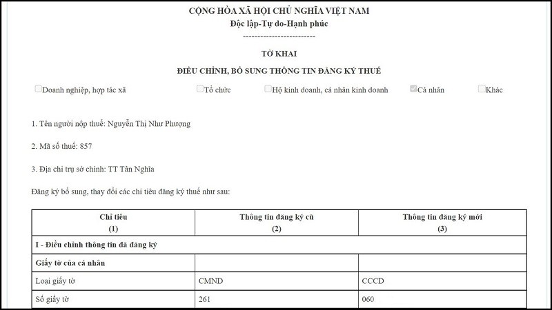 Cách thay đổi thông tin đăng ký thuế từ CMND sang CCCD ngay tại nhà