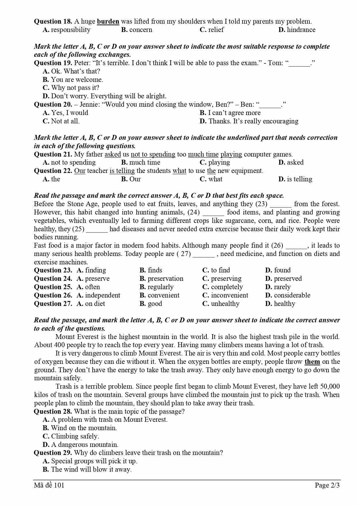 Đề thi thử lớp 10 môn Tiếng Anh của quận Ba Đình, Hà Nội