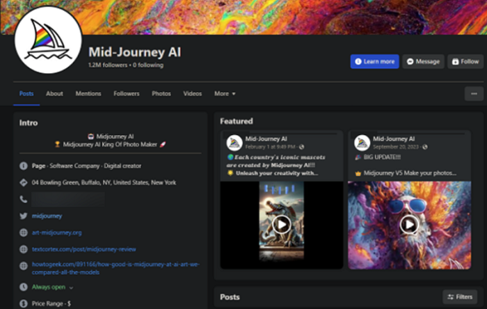 Trang Facebook giả mạo Midjourney để lừa người dùng cài phần mềm độc hại.