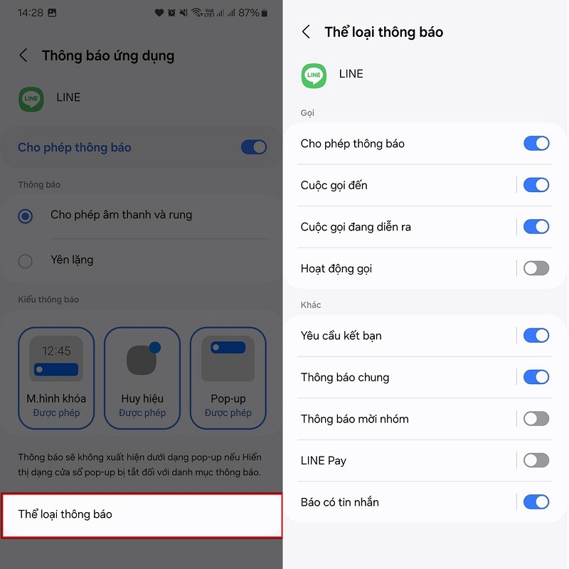Hướng dẫn cách bật quản lý thông báo theo danh mục trên Samsung