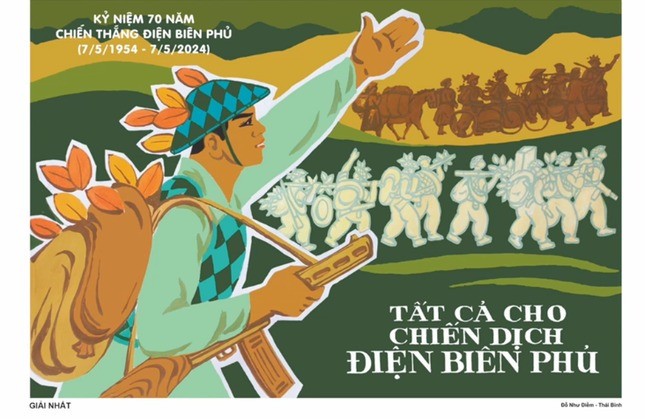 Tranh 'Tất cả cho chiến dịch Điện Biên Phủ' giành giải Nhất.