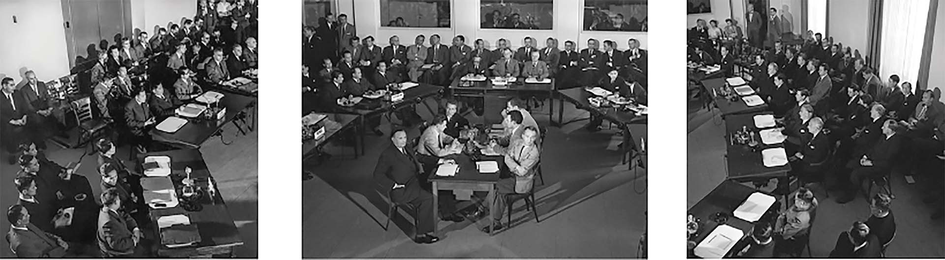 Ba bức ảnh về Đoàn Việt Nam DCCH tham dự Hội nghị Geneva do Chủ tịch Quốc hội Liên bang Thụy Sỹ Martin Candinas tặng Chủ tịch Quốc hội Vương Đình Huệ.