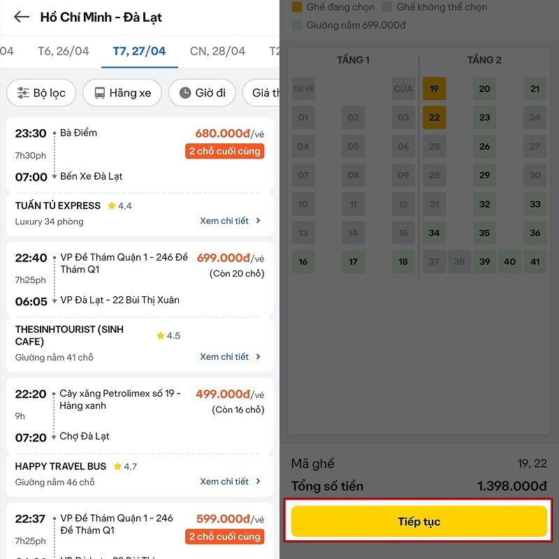 Hướng dẫn đặt vé xe khách online trên Be siêu đơn giản