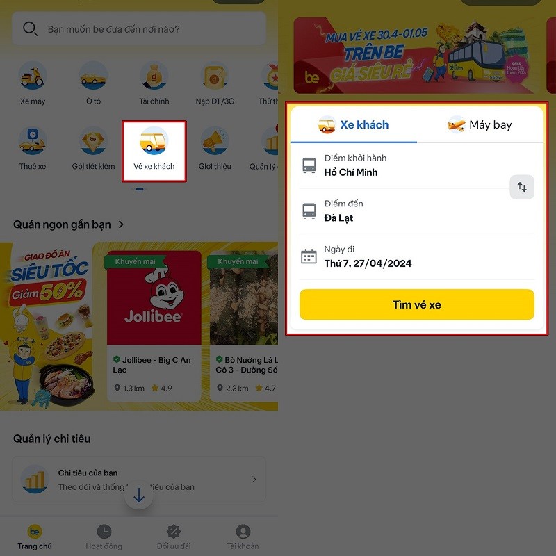 Hướng dẫn đặt vé xe khách online trên Be siêu đơn giản