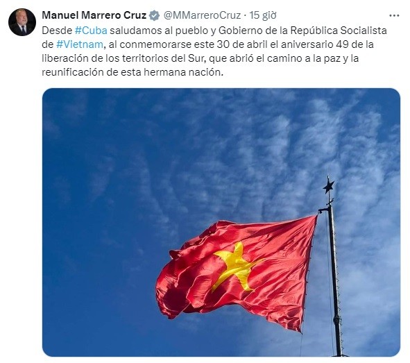 Kỷ niệm 49 năm Ngày Giải phóng miền Nam, thống nhất đất nước: Lãnh đạo Đảng và Chính phủ Cuba gửi lời chúc mừng Kỷ niệm 49 năm Ngày giải phóng miền Nam, thống nhất đất nước: Lãnh đạo Đảng và Chính phủ Cuba gửi lời chúc mừng