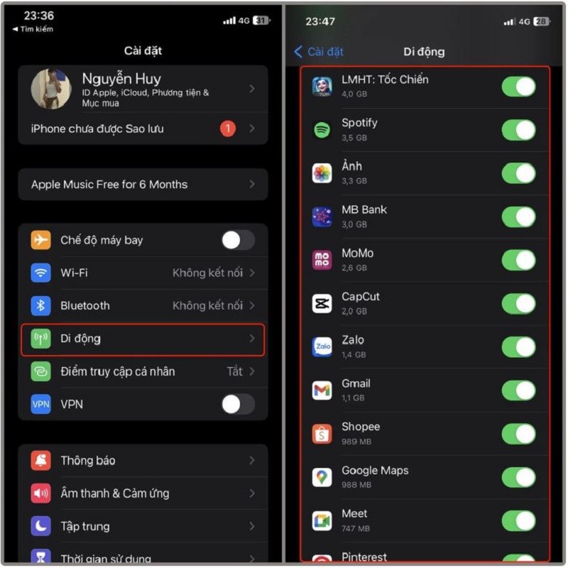 Hướng dẫn kiểm tra dung lượng 4G đã sử dụng trên iPhone chính xác nhất Hướng dẫn kiểm tra dung lượng 4G đã sử dụng trên iPhone chính xác nhất