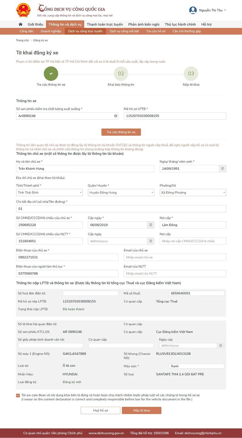 Hướng dẫn đăng ký xe trên Cổng dịch vụ công quốc gia